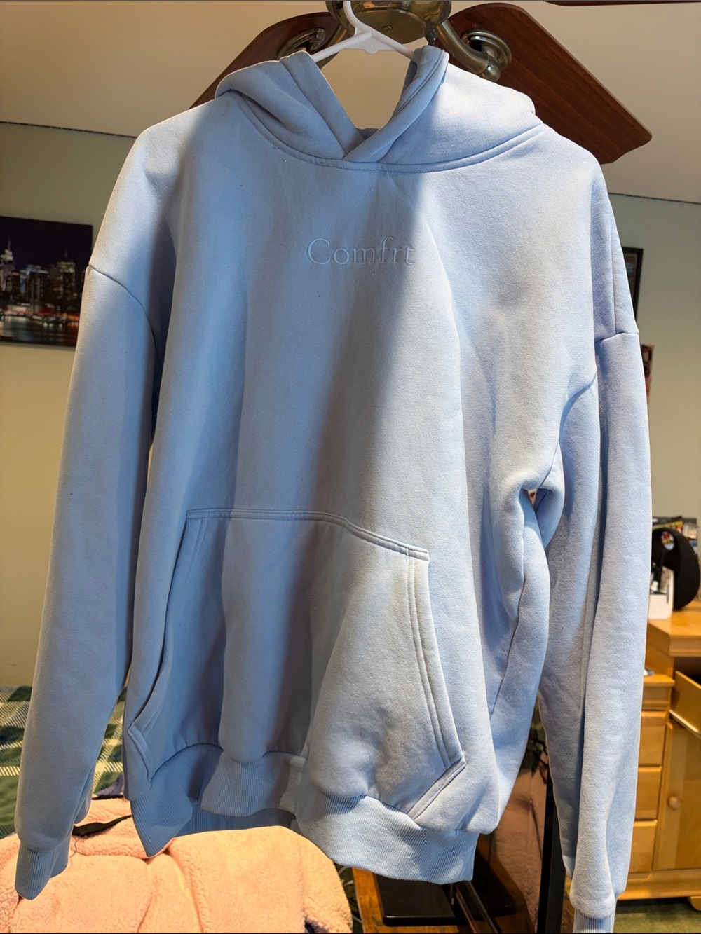 Comfort Embroidered Light Blue Men's Hoodie Sweater